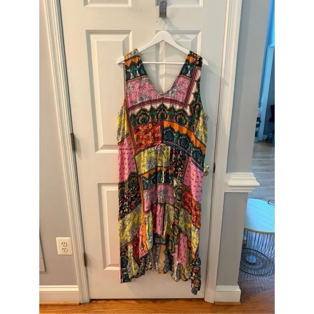 Melissa Paige Tie Waist Patchwork Sleeveless Hi-Lo Maxi Dress sz 2X EUC